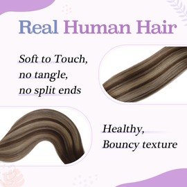 Sindra Clip in Hair Extensions Human Hair, Balayage Color #4/27/4 Medium Brown to Caramel Blonde Clip in Extensions 16 Inch 100g 6pcs Brown Extensions Straight Remy 6pcs C16#4/27/4