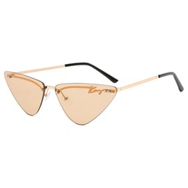 VIA LEECA Fashion Cat Eye Triangle Rimless Sunglasses for Men Women Vintage Narrow Cateye Metal Temples Glasses