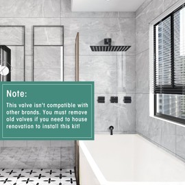 PROOX 3 Handle Shower Faucet Set with Tub Spout, 12" Rainfall Shower Head with Shower Trim Kit and Rough-in Valve, Matte Black Bathtub Shower Faucets, Wall Mounted Bathroom Rain Shower System