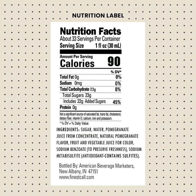 Finest Call Premium Pomegranate Syrup Drink Mix, 1 Liter Bottle