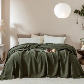 XINJU Muslin Fringe Blankets for Adults: 100% Cotton Cloud Soft