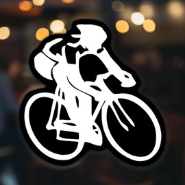 Bicycle Cycling Person Vinyl Decal Sticker for Cars Trucks Windows Bumpers Walls Laptops Skins - 5.5 Inches at Largest Point - White on Black Background - KCD3310