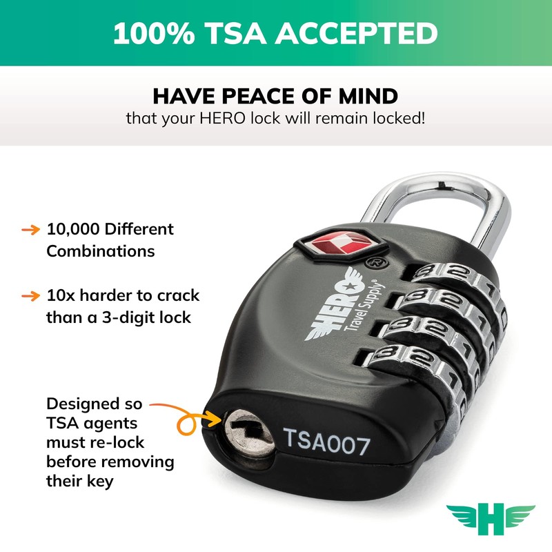 Hero Luggage Lock (Pack of 2) TSA Approved, 4 Digit