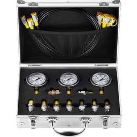 VEVOR Hydraulic Pressure Test Kit, 10/100/250/400/600bar, 5 Gauges 13 Couplings 14 Tee Connectors 5 Test Hoses, Excavator Hydraulic Test Gauge Set with Carrying Case for Excavator Tractors Machinery - Quantity: 3 Gauges 9 Couplings 3 Hoses