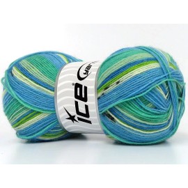 ICE Yarns (1) 100 Gram Smart Sock Yarn Ice #80087 Blue Green Shades + Superwash Wool Nylon