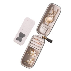 Small Jewelry Box Travel Jewelry Box Portable Jewelry Box MINI Jewelry Box Jewelry Storage Box Leather Jewelry Box (Gray)