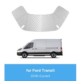 VANNCAMP Windshield Cover for Ford Transit 2016-2025 Motorhome,Van, Front Window Sunshade, Class B Windshield Front Cover for UV Protection & Privacy Shield, White with Mirror Cutouts