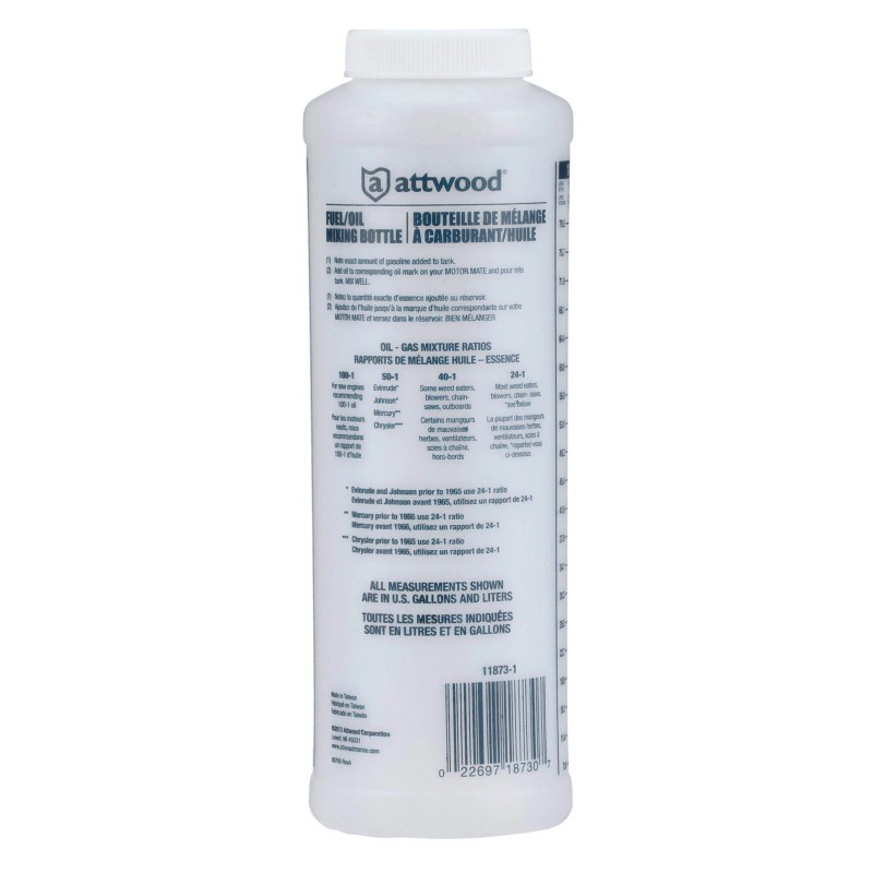 Attwood 11873-1 Wide-mouth Marine Fuel/oil Mixing Bottle 1-Quart, One