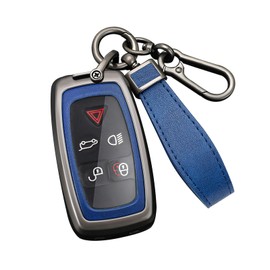 ontto Alloy Car Key fob Cover Fit for Land Rover Discovery 4 for Range Rover Sport Vouge 2009 2010 2011 2012 Remote Leather Key case Shell Key Holder Bag Keyring Keychain Accessories Black-Blue