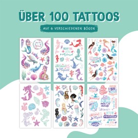 Papierdrachen 100 Particularly Skin-Friendly Children's Tattoos - Mermaid Tattoos - for Children - for Boys and Girls - Tested & Made in Germany - Set 28