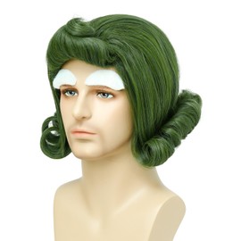 incohair Men Short Olive Green Styled Funny Cosplay Wig with White Eyebrows for Halloween Costume Party (Adult Olive Green)