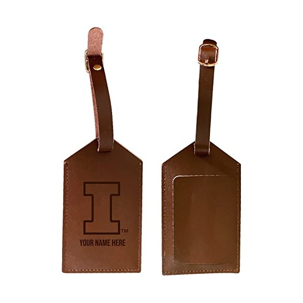 Personalized Customizable Illinois Fighting Illini Engraved Leather Luggage Tag with