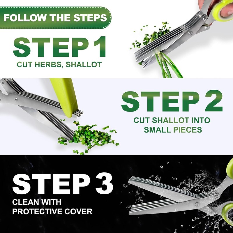 Herb Scissors, Shallot Scissors, Multipurpose 5 Blade Kitchen Herb Shears,