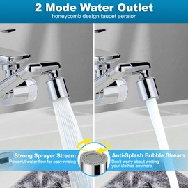 1440º Sink Water Filter Faucet Extender Telescopic, Splash-proof Sink Faucet Extender with Filter, Reduce 99% Chlorine, 2 Modes Spray Attachment for Kitchen/Bathroom/Toddlers, 8Pcs Replacement Filter