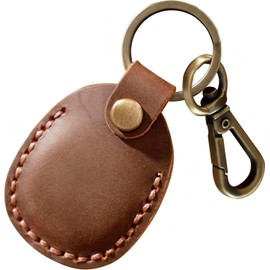 Airtag Keyring Genuine Leather with Brass Key Tags. Air tag Holder for Luggage GPS Tracker Dog Airtag Case Key Organiser. Key ring GPS Tag Secure Screw System (Brown)