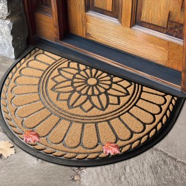 Mibao Front Door Mat Indoor Outdoor Entrance, Semicircular Entrance Mat, Half Round Waterproo Non-Slip Durable Rubber Door Mats, Low Profile Heavy Duty Doormat for Garage, Patio, 30" x 18", Yellow