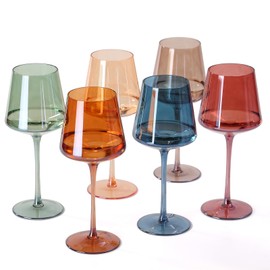 comfit Hand Blown Colored Wine Glasses Set of 6-18oz Multi Colored Square Wine Glasses with Tall Long Stems and Flat Bottom,Crystal Colorful Wine Glass-Wedding,Birthday Gifts Gifts