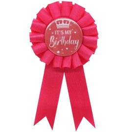 It's My Birthday Ribbon,Pink Satin Fabric Birthday Women Tinplate Badge Pin,Happy Birthday Queen Party Button Pins,Girls Brooches
