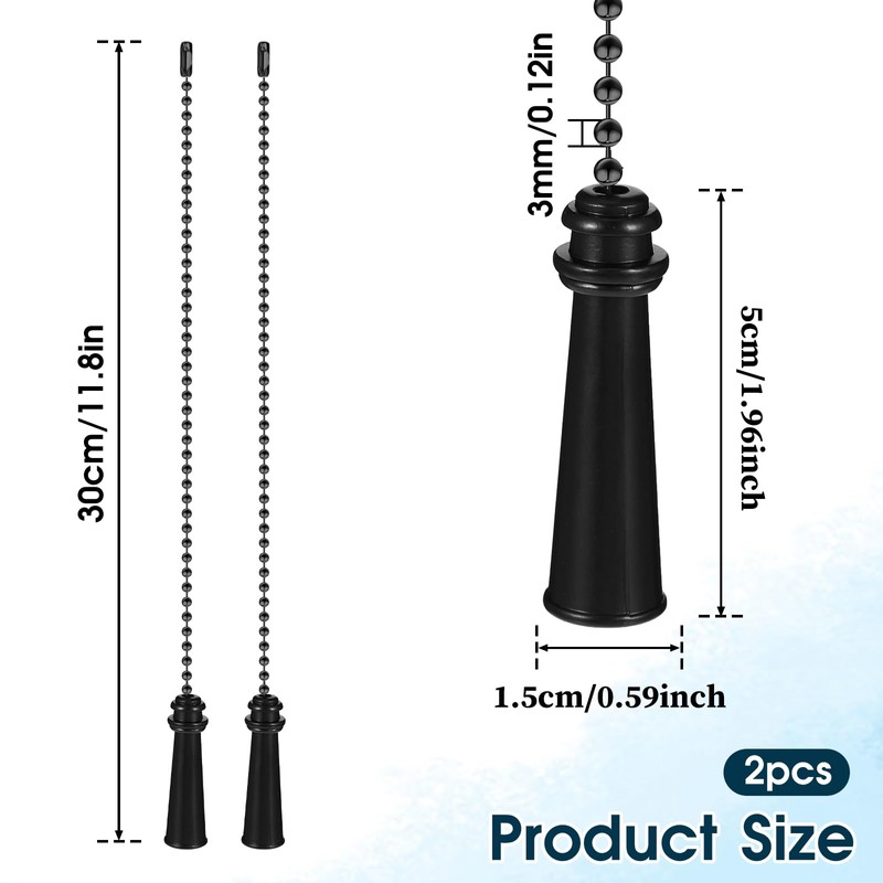 2 Pcs Metal Ceiling Fan Pull Chain Set, Black Pull