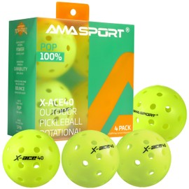 AMA SPORT Outdoor Pickleball Balls 40 Holes Durable Pickle Balls High Visibility and Bounce Practice Pickle Ball for All Style Pickleball Paddles & All Pickleball Court (Yellow 4 Pack)