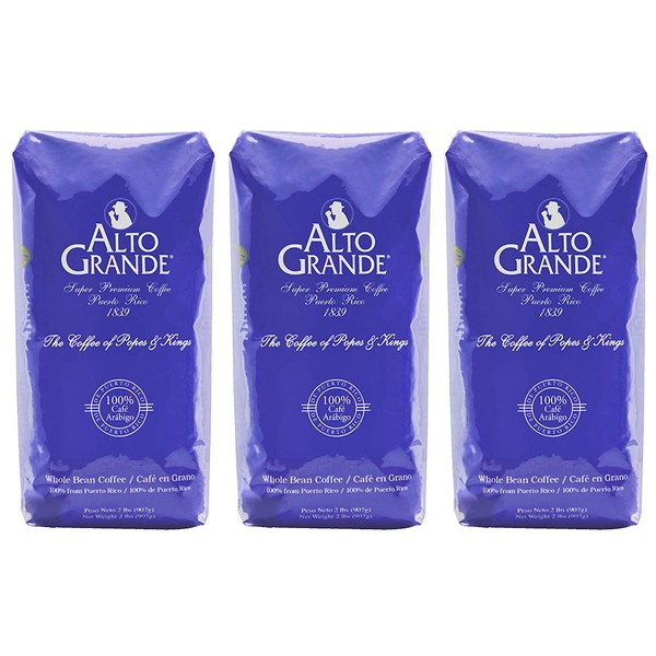 Alto Grande Super Premium Coffee Whole Beans, 2 pound bag (Pack of 3)