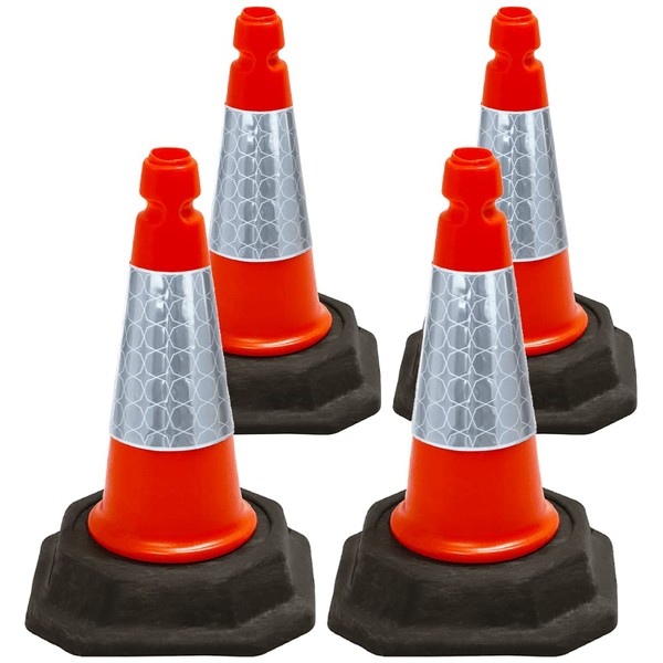 Street Solutions - 4 x Premium Road Traffic Cones 18" (460mm) Self Weighted Safety Cone - 100% Recycled PVC, Heavy Duty, Strong and Durable (Orange)