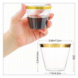 50pcs Plastic Cups Plastic Cups 270ML Western Cuisine Cups Ice Cream Cups 9oz Clear Plastic Cups Disposable Hard Cups Plastic Wine Cups Cocktail Cups Party Cups (Gold)