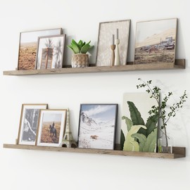 FLYJOE Picture Ledge Shelf, Floating Shelves Set of 2, 48 Inches Long Large Nursery Book Shelves for Toys Storage, Kids Bookshelf Wall Mounted for Living Room Bedroom Decor Books Photo Frames,Grey