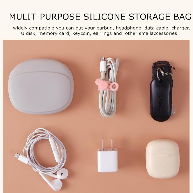 Cacovedo Silicone Headphone Organizer, 4-Port Data Cable Storage Case, Portable