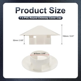PATIKIL 3" Schornsteinkappe, Dachentlüftungskappe Regenabdeckung PVC Runde Schornsteinkappe Pilzförmige Luftentlüftungskappe für Kaminabzug Außenofenrohr, Weiß