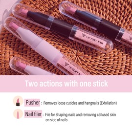 VICTORY NAIL 2PCS Victory Ceramic Stone Two-Way Nail Pusher & File (Black) Cuticle Trimmer Manicure Tools Professional Nail File Pumice Fingernail Files