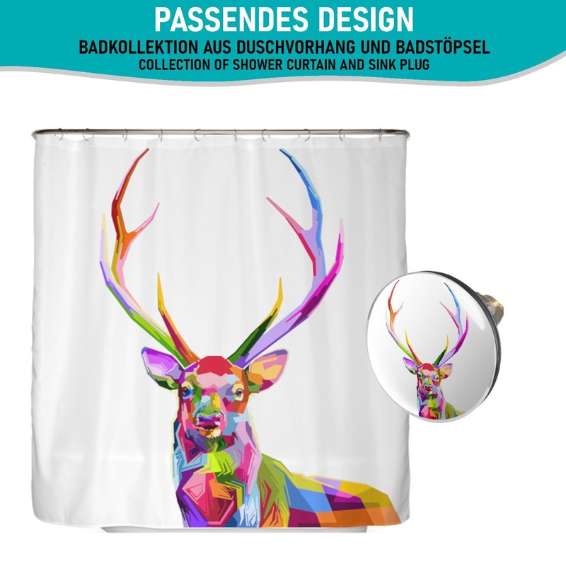 arteneur® Pop-Up Sink Plug with Colourful Deer Motif, Drain Strainer,