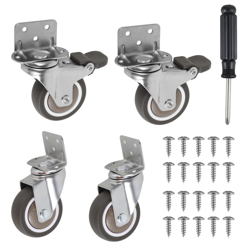 Fulasun 4Pcs L Shaped Caster Wheel Set 1/1.5/2inch Soft Rubber