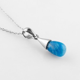 CRYSTALIS Natural Afghanite Lapis Lazuli Gemstone Tear-drop Pendant Necklace, High Grade Crystal in Bezel, Chakra Healing Stone, Women Gift Jewelry, Dainty 925 Sterling Silver Chain 18 inch