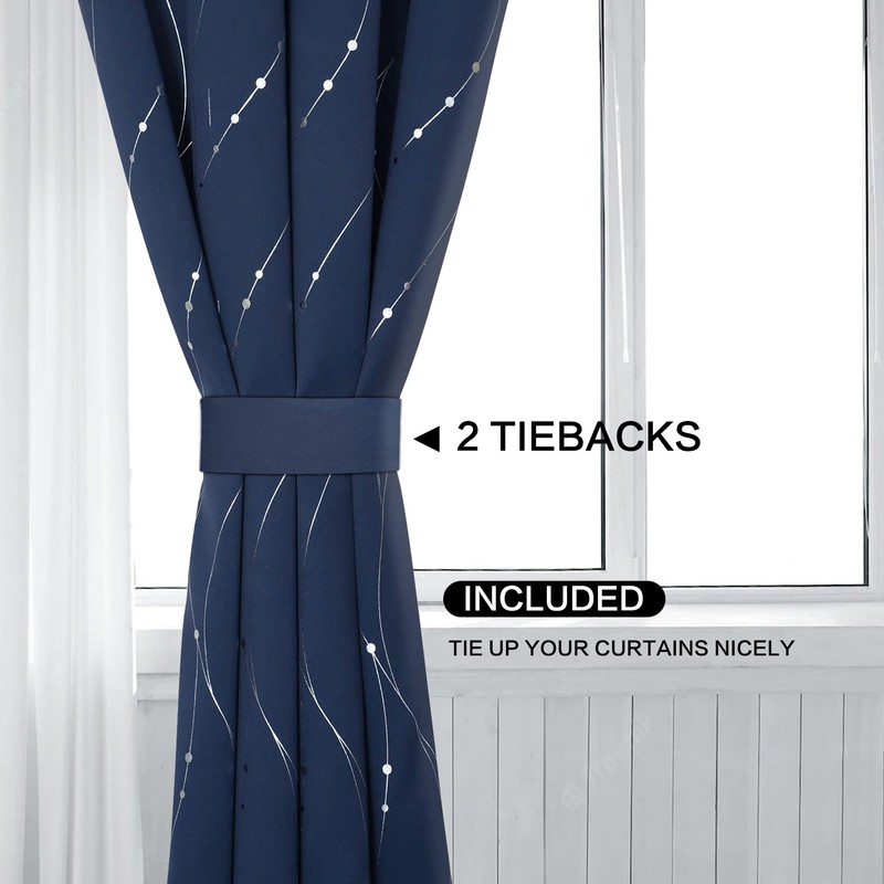 BUHUA Short Blackout Curtains - Silver Wave Pattern, Grommet Top