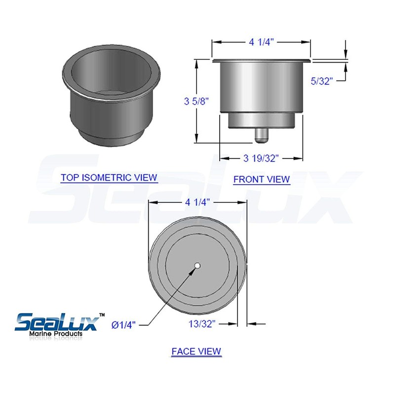 SeaLux (2pcs) Stainless Steel Recessed Cup Drink Holder for Marine