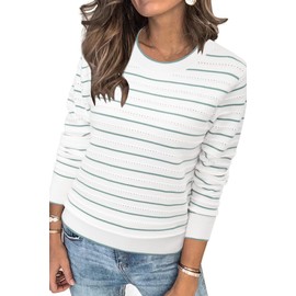 Arach&Cloz Women's Tops 2025 Striped Sweater Fashion Crew Neck Long Sleeve Outfits Trendy Casual Pullover st Patricks Day Green
