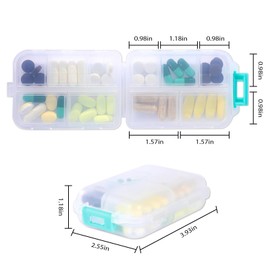 4PCS 7-Day Pill Organizer with Labels – Compact Daily Medication Case | Travel-Sized (3.7" x 2.4") Secure Lock | AM/PM Compartments | Includes 300+ Common Medicines Vitamins Health Product Sticker