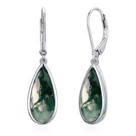 IMZM Teardrop Turquoise/Moonstone/Moss Agate Earrings for Women s925 Sterling Silver Leverback Dangle Drop Earrings Gifts for Women, Sterling Silver, Moonstone Created Turquoise Moss Agate