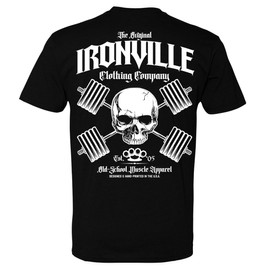 Ironville Heavy Iron Outlaw Skull Powerlifting Soft Blend T Shirt (US, Alpha, X-Large, Regular, Regular, Art on Back - Black)