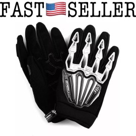 1Storm Motorcycle Motocross MX ATV Dirt Bike Racing Skeleton Textile Gloves, Black, XS