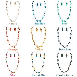 Firstmeet Long Multicolor Shell Beaded Necklace with Earrings Seashell Pendant Cultured Freshwater Pearl Handmade Boho Necklace for Women(XL-1206-Yellow)