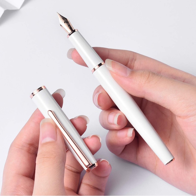 Pluma estilográfica Hong Dian 920 de metal blanco, punta extra