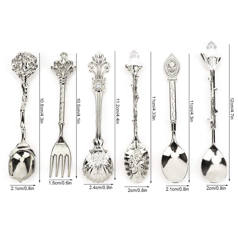 6 Pcs/Set Vintage Carved Coffee Spoons Teaspoons Retro Zinc Alloy