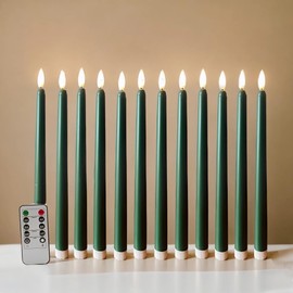 Ni-JASW Green Flameless Taper Candles with Remote Timer, Flickering Battery Operated LED Candlesticks Set of 12