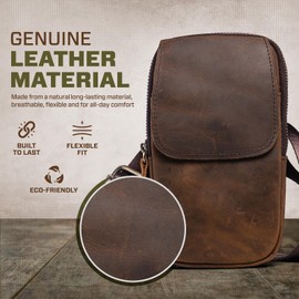 Hengwin Multifunktionale Echtleder Doppel Reißverschluss Taschen Männer Vintage Look Umhängetasche Handy Gürtel Tasche Telefon Holster für Reisen, Outdoor Aktivitäten (Kaffee)
