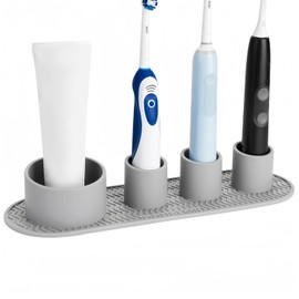 Linkidea Electric Toothbrush Holder, Silicone Tooth Brush Stand for Large Handle, Countertop 4 Slots Brush Organizer Compatible with Oral-B DB4010, Pro 100 CrossAction, Spinbrush Pro (Grey)