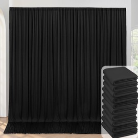 Black Backdrop Curtain for Parties, 10 Panels Wrinkle Free Polyester Photo Backdrop Drapes for Weddings Birthday Anniversary Graduation Stage Photography Background Curtains Bulk, 50 ft x 10 ft