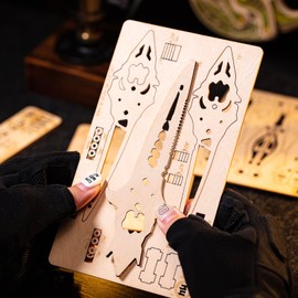 MU 3D Wooden Knife Puzzle DIY Wood Assembled Knife Model Metal Puzzles for Adults, Military Model Wooden Swords Guns Model Kits Building DIY Set, Mechanicals Wooden Toys Gift to Father Brother Purple