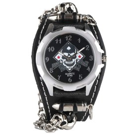 FENKOO Unisex Rock Skull Pattern Watch Punk Style Rivet Black Watch, Black, Modern